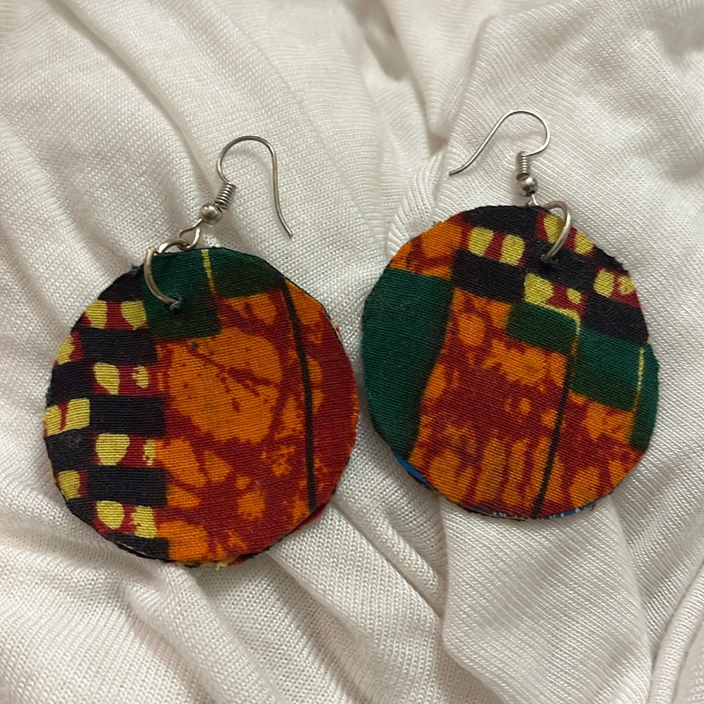 Reversible Orange, Green, Yellow, & Red Round ONE OF A KIND HANDMADE Earrings